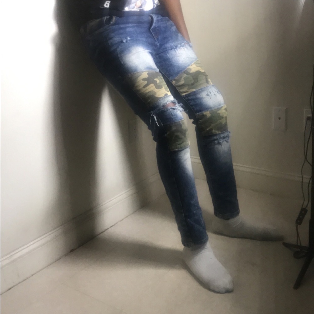 South Pole ripped denim army biker Jeans